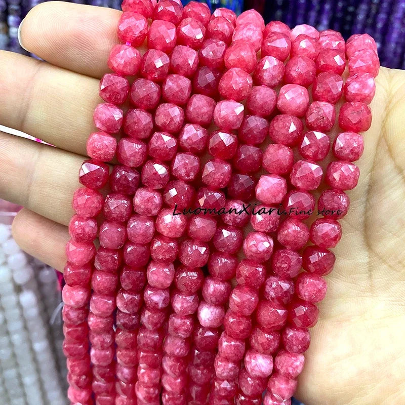 Natural Stone 7-8MM Faceted Square Lapis Lazuli Loose Cube Spacer Beads for Jewelry Making Diy Earrings Bracelets Accessories