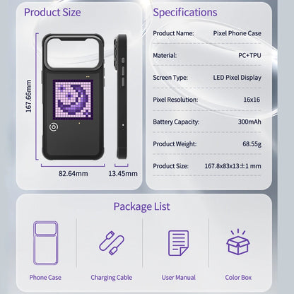 DIY LED Pixel Phone Case for iPhone 17 Series Custom Text & Pattern Animation with Built-in Fold Stand & Rechargeable Battery