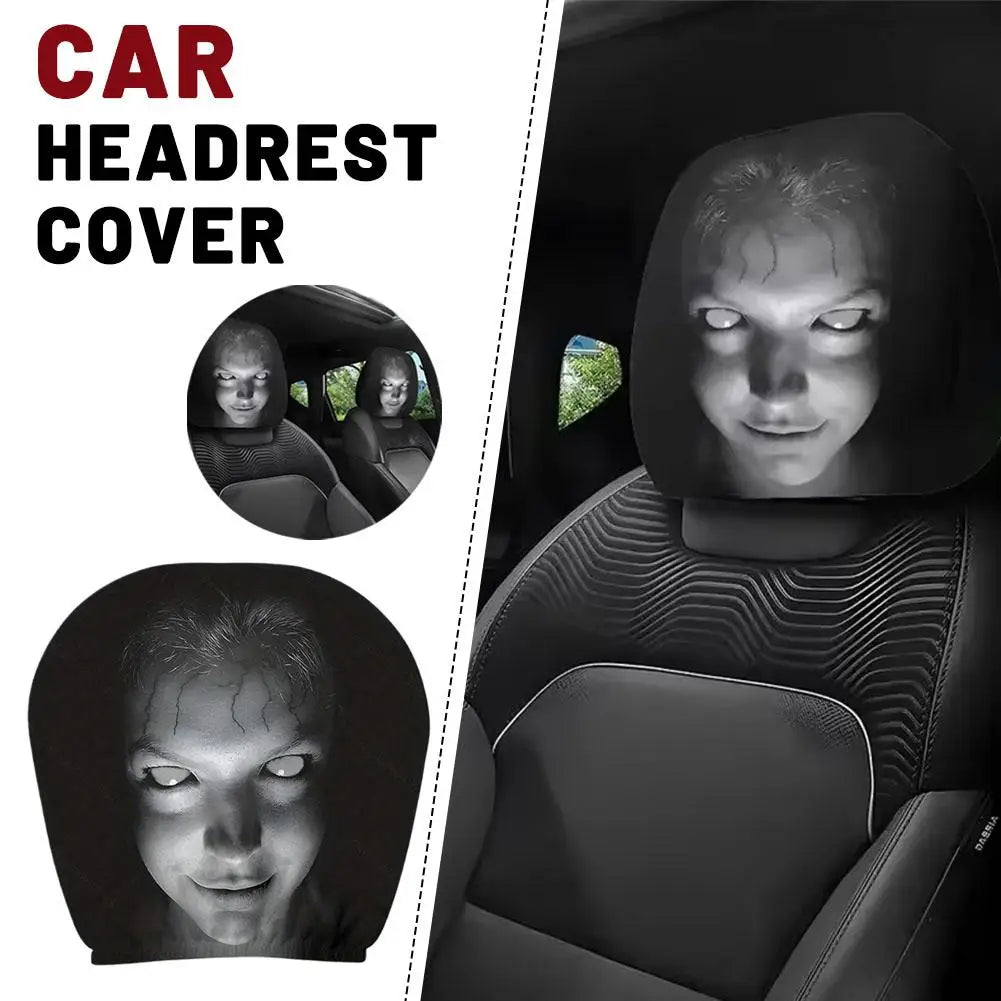 2Pcs Horror Face Design Car Headrest Covers Breathable Elastic Car Headrest Cover Universal Car Seat Cover for Sedan, Truck, SUV