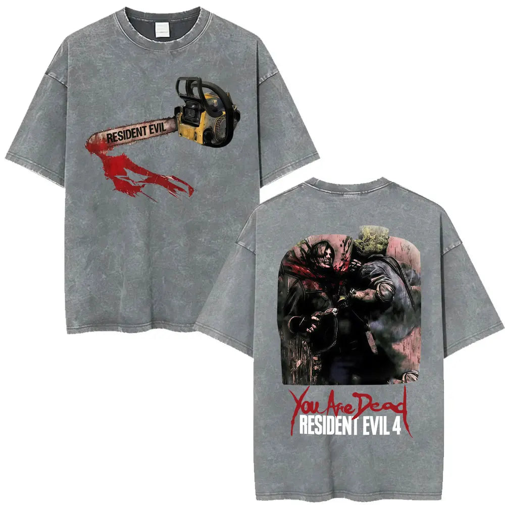 Limited Resident Evil Requiemm Anime T Shirt Men's Clothing Gothic Vintage Washed T Shirts Summer Tops O-Neck T-shirt Streetwear