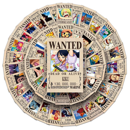 10/30/50/100pcs Anime ONE PIECE Wanted Posters Stickers Cool Luffy Zoro Cartoon Decals Laptop Phone Suitcase Classic Toy Sticker