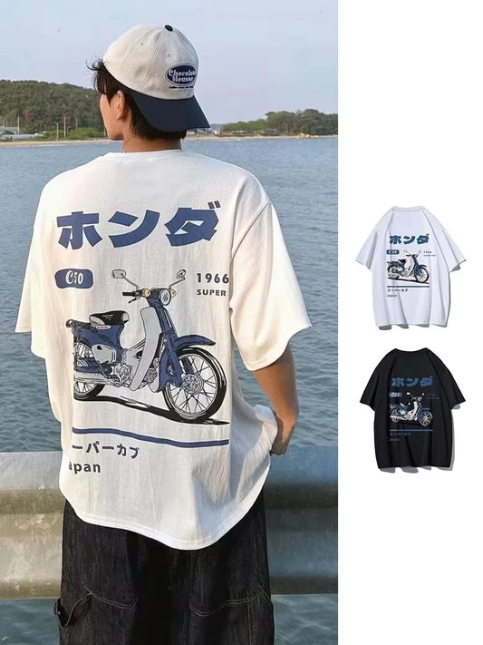 Fashion Loose T-Shirt Retro Summer Cartoon Anime Car Print Unisex Short Sleeve Round Neck Couple's Tee Youth T Shirts