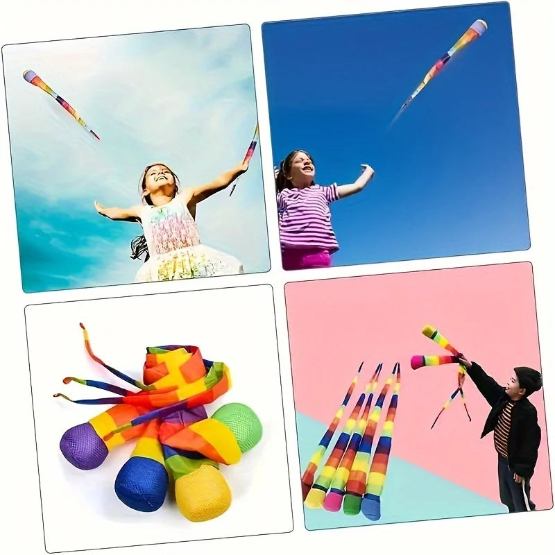 Rainbow Ribbon Throwing Ball Kids Outdoor Sensory Play Toy Stress Relief Hand Catch Flying Ball For Beach Lawn Parent Child Game