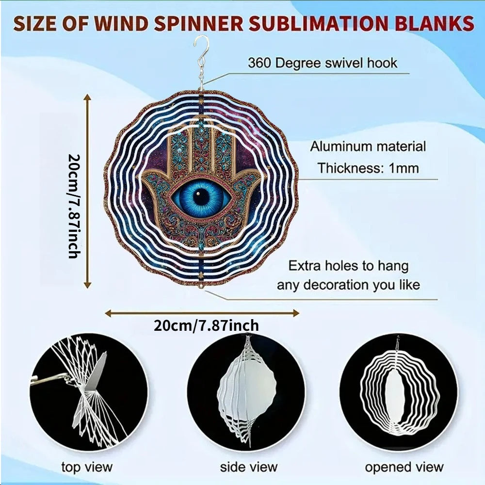 A Windmill Hanging Ornament with a Palm Eye Wind Chime Features a Rotating And Folding Design Made of Metal, Creating a Strong