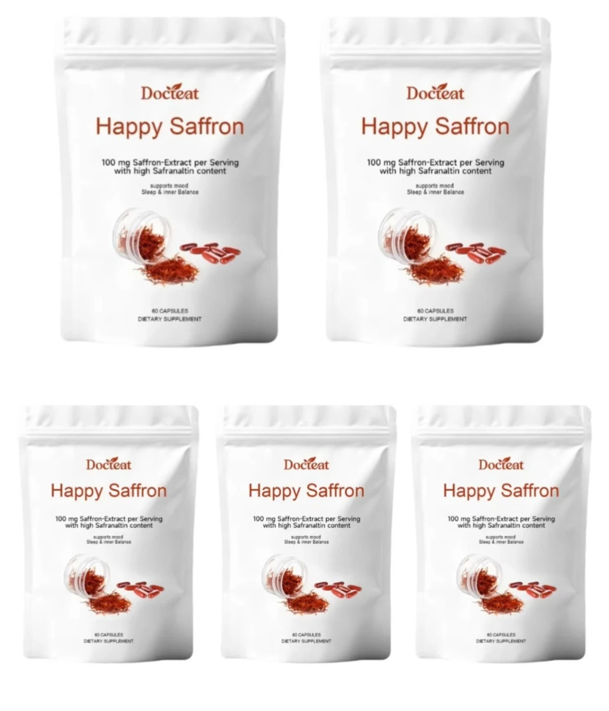 Saffron Extract Capsules for Mood Relaxation 100mg Per Serving High Safranal Saffron Raise Sleep Quality Stress Relief 60 Count