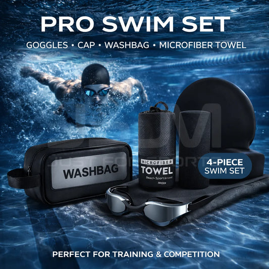 JSJM Professional Swimming Goggles Gift Set With Swim Cap Washbag Microfiber Towel Swimming Set For Adults Best Gift Chooice