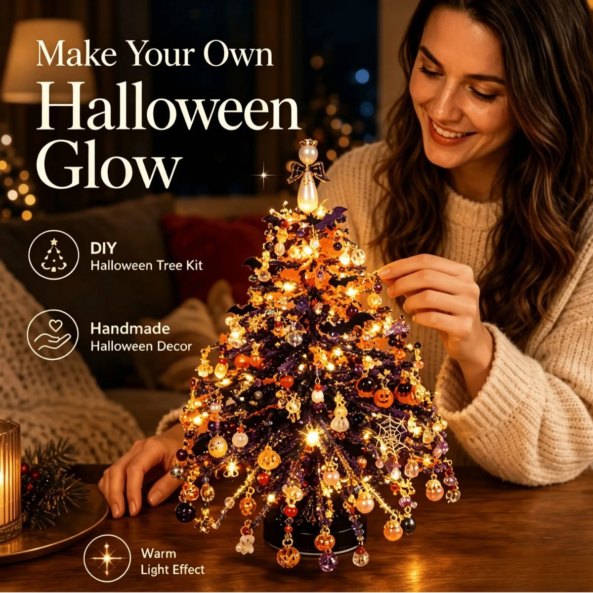 DIY Beaded Christmas Tree Kit 3D Crystal Craft with LED Lights, Stress-Free Holiday Activity&Handmade Gift for Adults,Teens,Kids