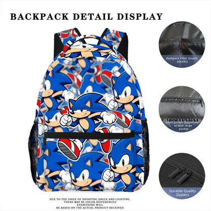 Cute Sonic The Hedgehog All Over Print Backpack Durable Casual Daypack With Mesh Pocket For School Picnic Travel