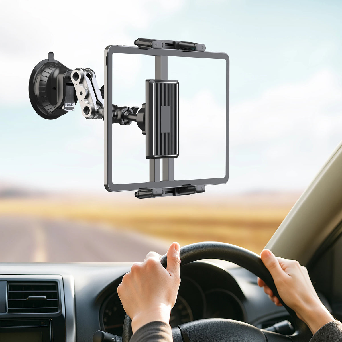 Aluminum Alloy Universal Car Mount, Adjustable Magic Arm for Video Recording and Vlog Shooting, for 4"-15" Phones and Tablet Pads