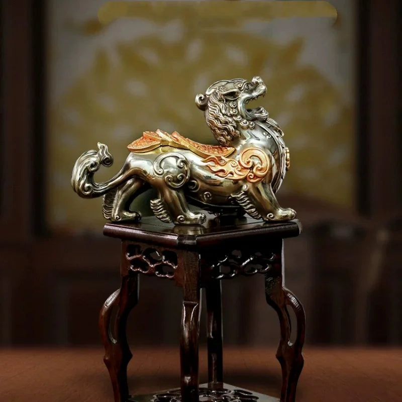 Pixiu Statue Chinese Feng Shui Pi Yao Figurine Silver Metal Sculpture Wealth Lucky Desktop Ornament Home Office Table Decor Gift