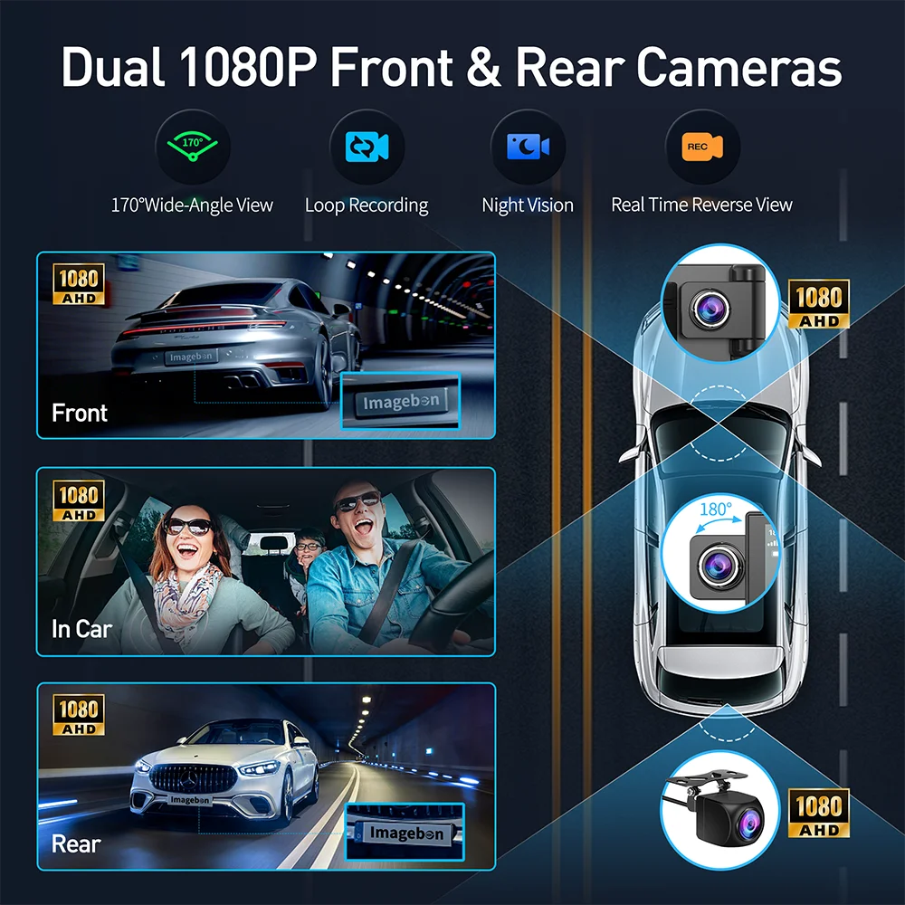 Imagebon 11.4" Android 14 Dashcam 8 Core In-Cell Screen with Wireless CarPlay & Android Auto Youtube Netflix Google Play Car DVR