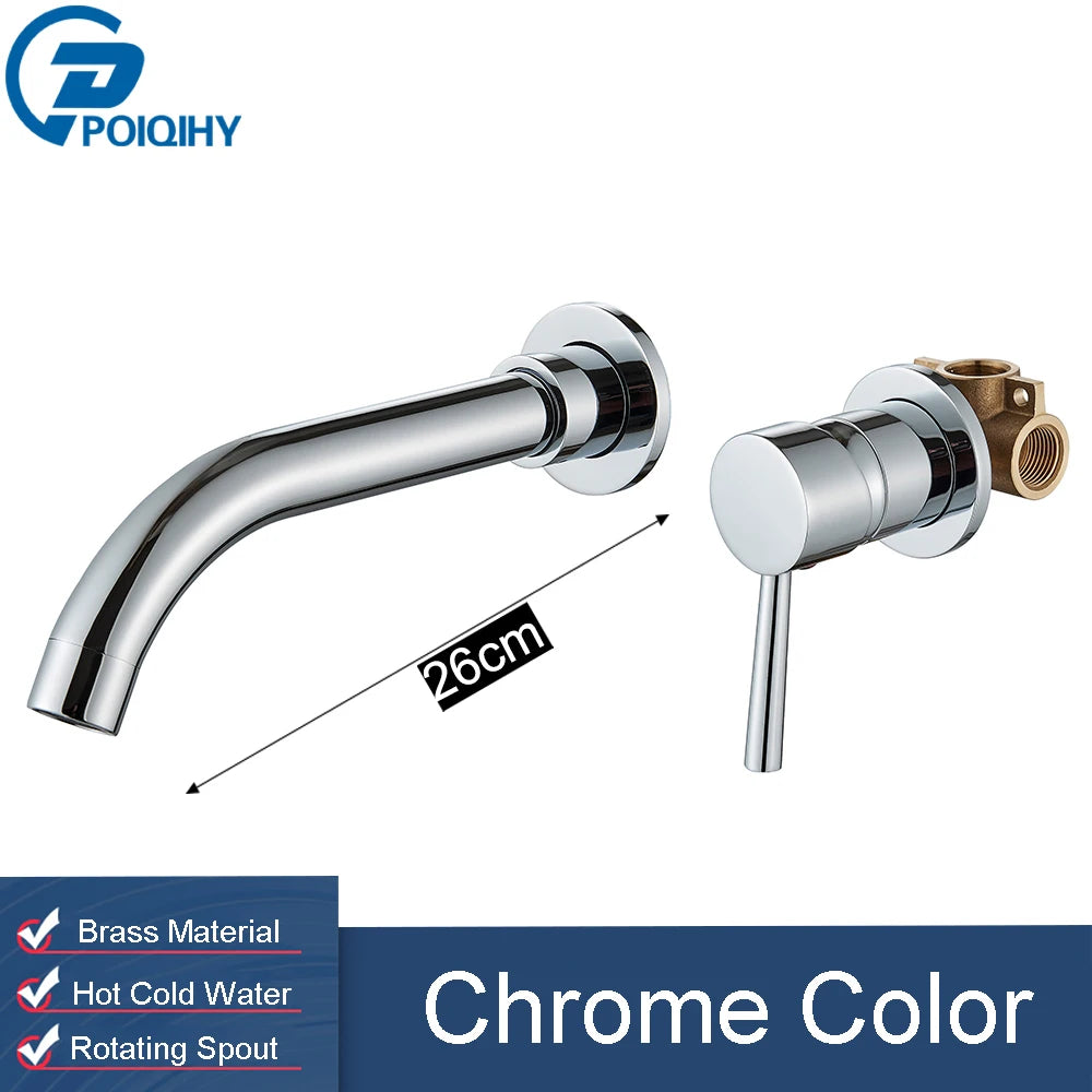 Golden Basin Faucet Bathroom Mixer Sink Tap Wall Mounted Hot Cold Water Tap Single Handle Rotating Spout Bathroom Faucet