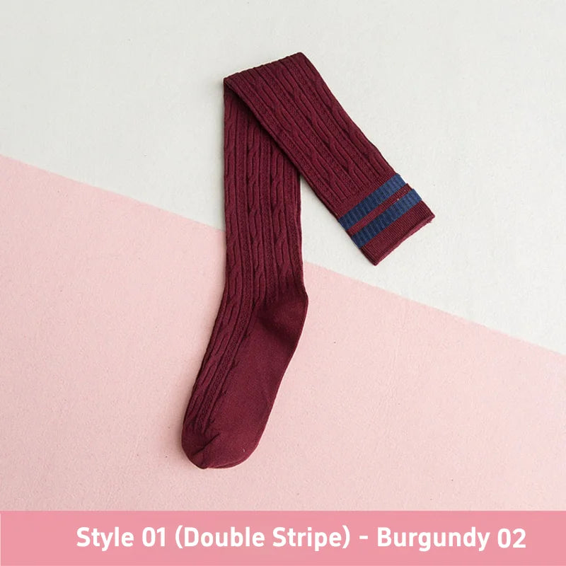 1 3 Pairs Women's Cotton Thigh High Socks Over The Knee Colorful Striped Pattern Casual Daily Wear Fashion Socks Black White