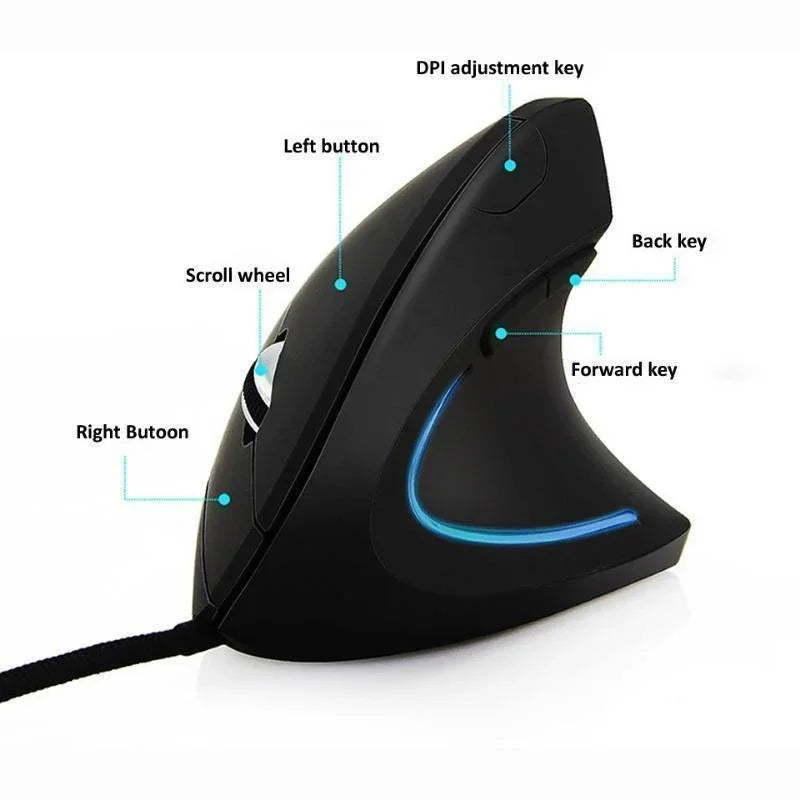 Ergonomic Vertical Right-Hand Gaming Mouse Wired 3200DPI USB Optical RGB Mouse for PC Healthy Wrist Support Computer Accessory