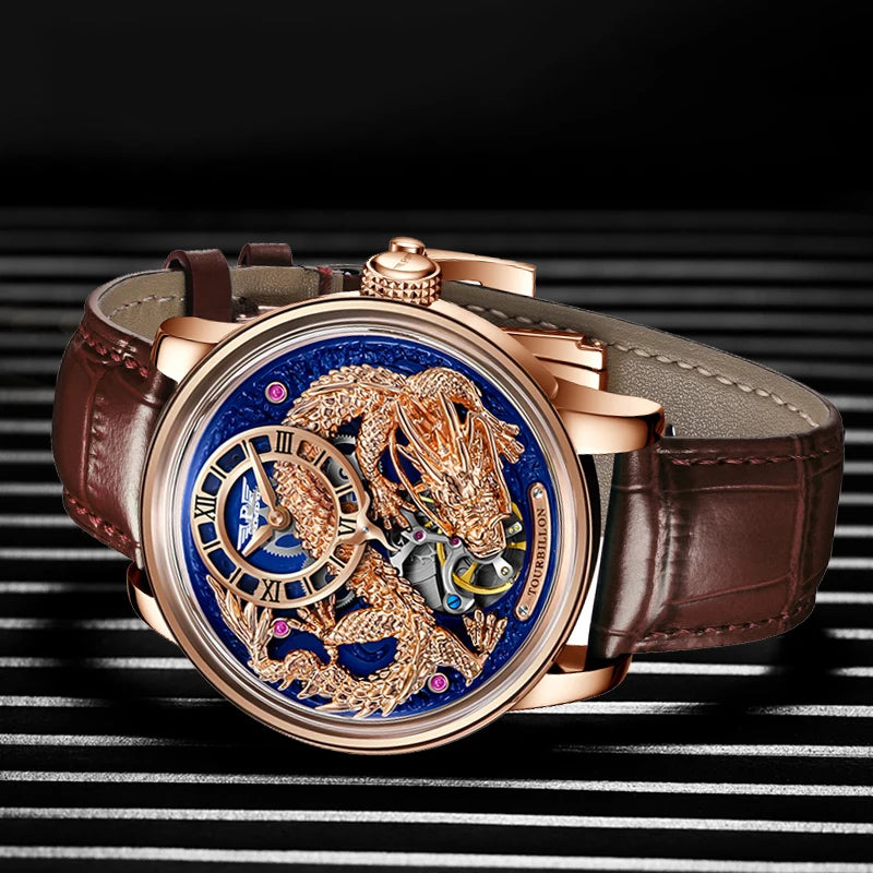 PINDU Designs Original New Men's Mechanical Watchew Dragon Series M2797B Automatic Movement Leather Sapphire Men Wristwatches