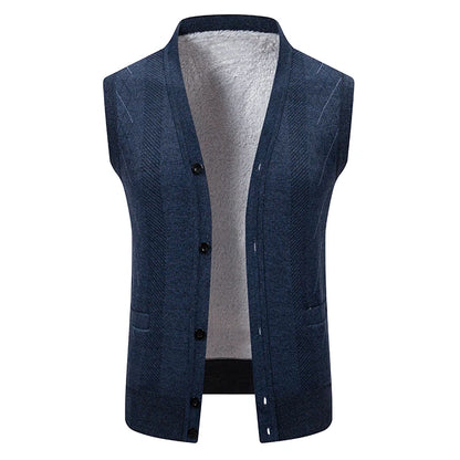 Mens Sleeveless Cardigan Knit Sweater Vest V Neck Button Down Cardigan Sweaters Knitted Dad's Argyle Vest with Pocket
