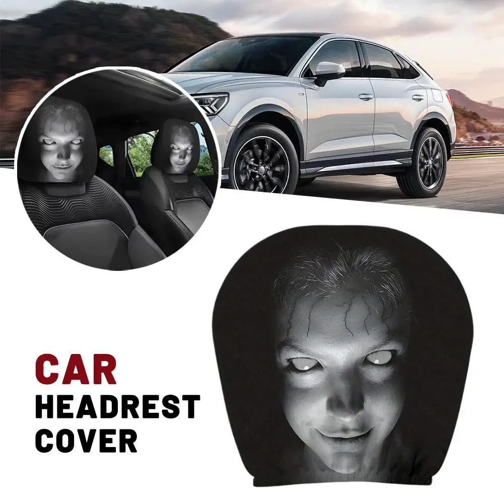 2Pcs Horror Face Design Car Headrest Covers Breathable Elastic Car Headrest Cover Universal Car Seat Cover for Sedan, Truck, SUV