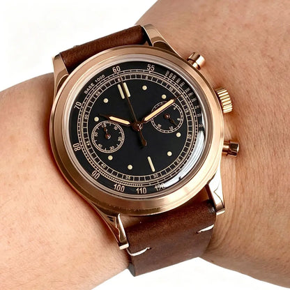 Rose Gold 38mm Tandorio Retro Men Watch Sport Watches Miyota OS20 Movement Chronograph Quartz Clock Black White Arched Glass