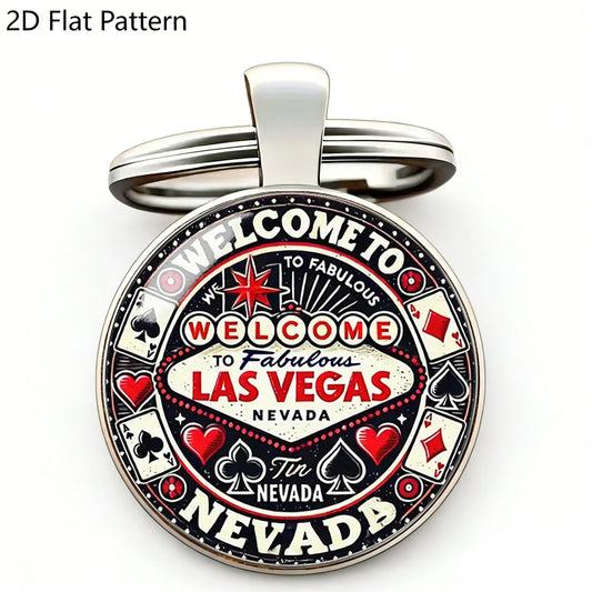 Vintage Las Vegas Welcome Keychain Zinc Alloy 2D Flat Key Ring Retro Travel Souvenir Gift for Men Nevada Desert Charm for Bag