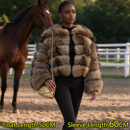 MAOMAOKONG Super Hot Winter Women Luxury Thick Real Raccoon Fur Coat Natural Fox Fur Jacket Plus Size Furry Jackets Female Vest