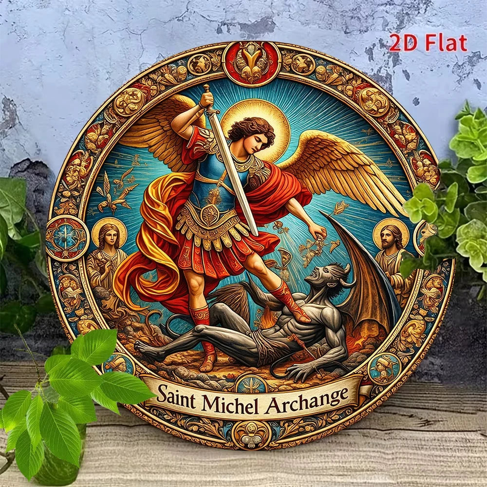 CIFBUY Retro Vintage Archangel Michael Aluminum Wall Art Weatherproof Durable Alloy Decor for Home Kitchen Cafe Prayer