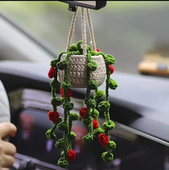 Handmade Crochet Car Styling Plants Succulent Car Plant Ornamentos Decoration Interior Accersories Cute Gift for Women