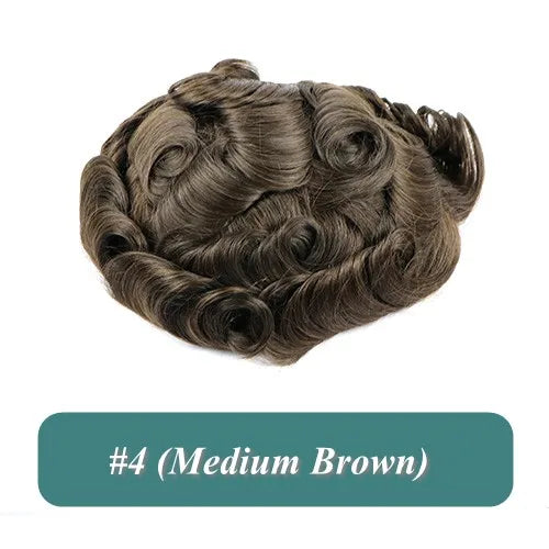 5 Inches Human Hair Brown Gray Blonde Natural Hairline Men's Toupee Long Last 0.1mm Poly Skin Silicon Base #4 1b50 Hair Replace