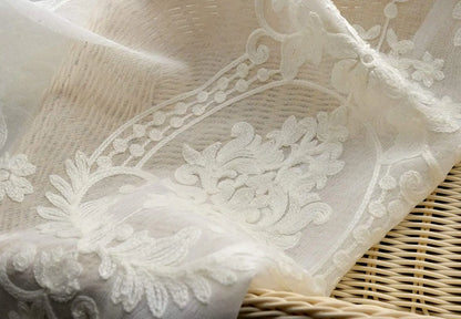 White European Sheer Voile Curtains Drapes Floral Embroidered Design Rod Pocket Top for Living Dining