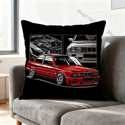 Black White E-E36 Car Pillow Cases for Bedroom Living Room Sofa Home Decor Polyester Cushion Cover with Zipper