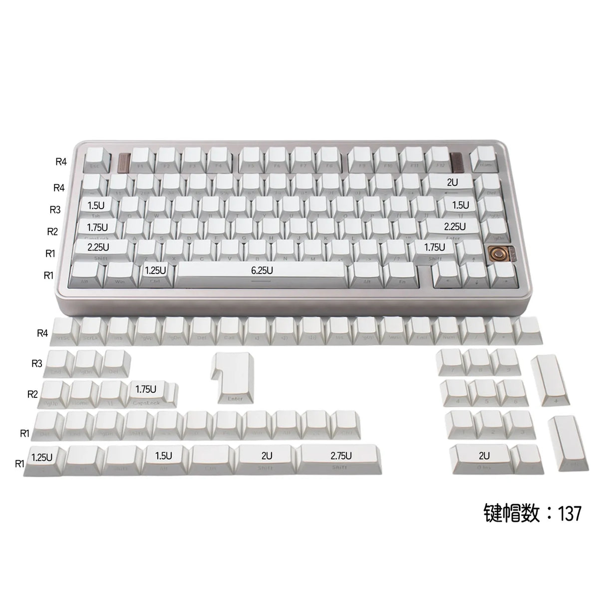 137 Keys Shadow Keycap Side Print Edge Backlit Keycaps Cherry Profile PBT Shine Through White Keycaps For MX Mechanical Keyboard
