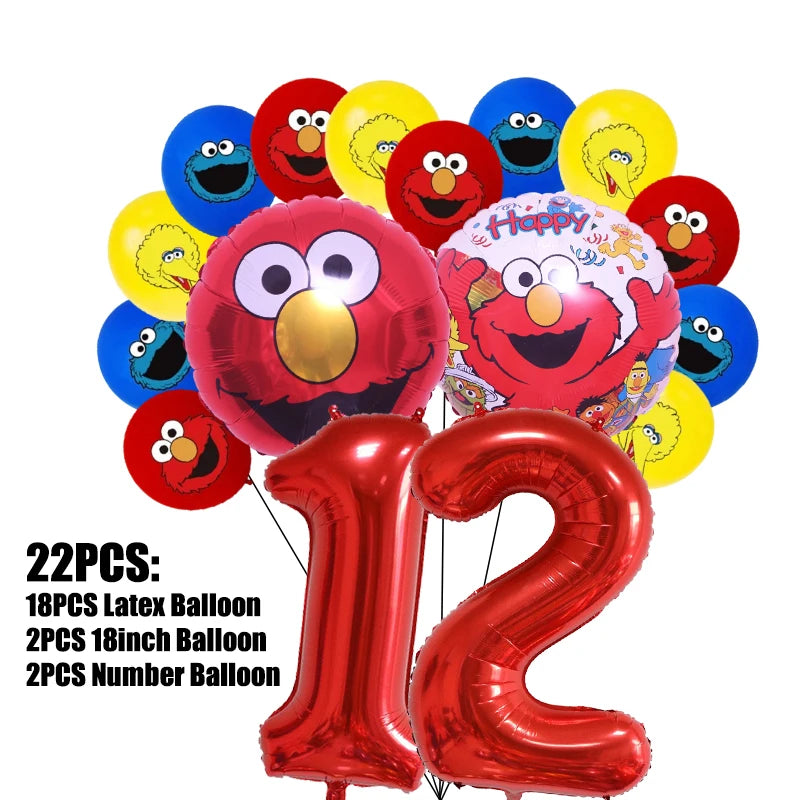 Birthday Party Decoration Set Supplies Cartoon Sesame Streets Birthday Party Supplies Tableware Balloon Cake Topper Banner Plate