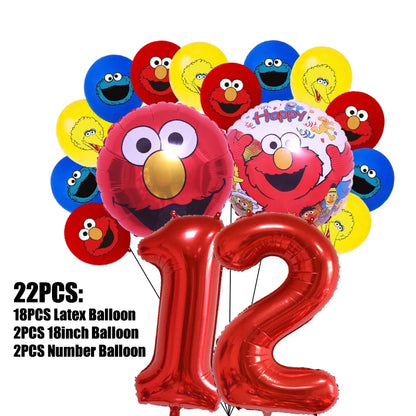 Birthday Party Decoration Set Supplies Cartoon Sesame Streets Birthday Party Supplies Tableware Balloon Cake Topper Banner Plate