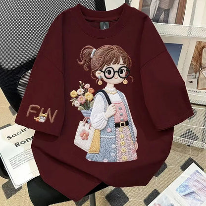 4-11T Summer Child Kids Girls Cotton Cartoon Short Sleeve T Shirt