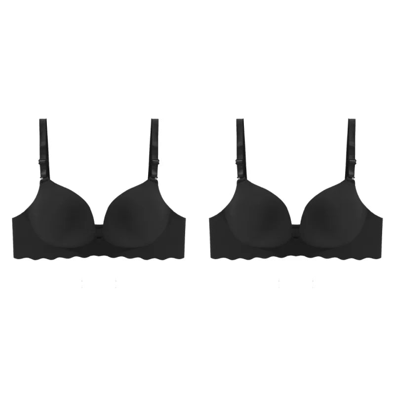 2PCS Women's Solid Color Wavy Edge Seamless Bras One-Piece Wire Free Sexy Push-Up Bra Female Fashion Comfortable Bras Lingerie
