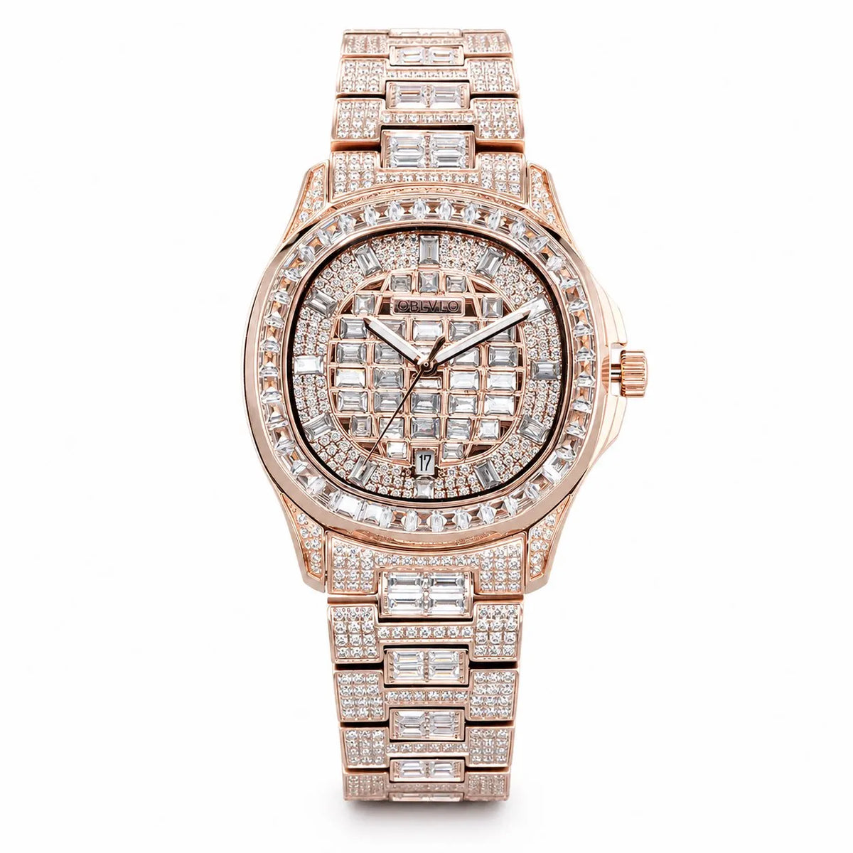 OBLVLO Men Automatic Watch 40mm Square Mechanical Wristwatch Waterproof Crystal Inlaid Dial & Strap Sapphire Mirror Luminous