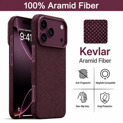 For iPhone 18 17 Pro Max Burgundy Kevlar Aramid Fiber Case With Magsafe Carbon Fiber Cover Ultra-Thin Magnetic Case For 18 Pro