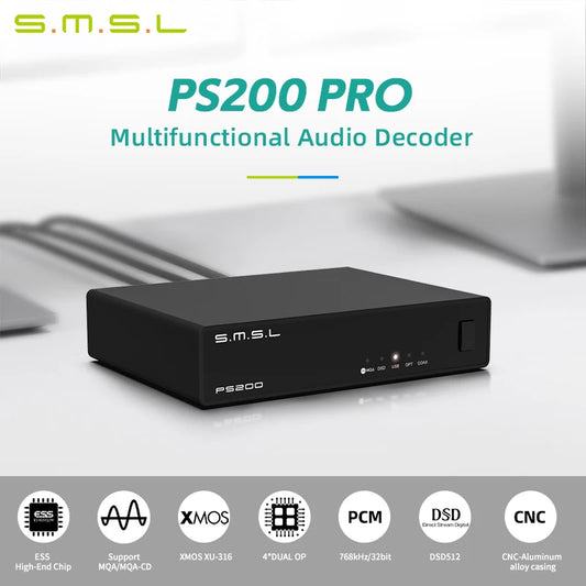 SMSL PS200 PRO DAC Hi-Res MQA DSD512 Dual ES9039Q2M Decoder DAC Multifunctional Audio Converter for Home Car Music
