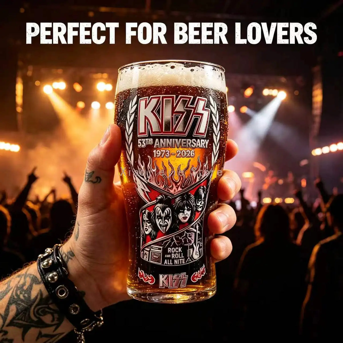 KISS Band 53th Anniversary Beer Glass 1973-2026 Rock Roll All Nite Printed Pint Cup Rock Fan Bar Drinking Gift
