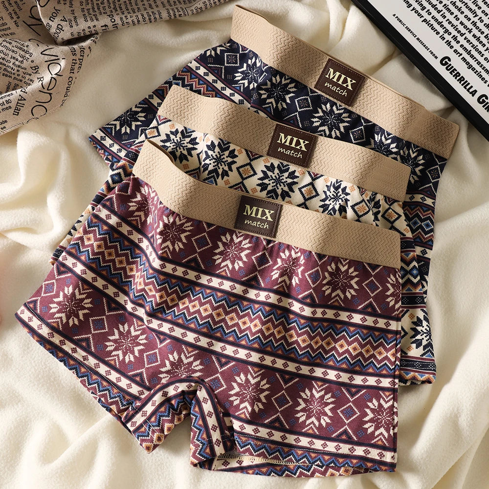 3PCS/Pack Hygroscopic Breathable Women's Panties 100% Cotton Vintage Print Cozy Soft Lingerie High Elastic Waist Safety Shorts