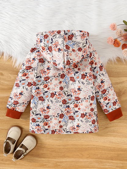 Autumn/Winter New Women's Children's Fashion Full Print Flower Print Fleece Lined Thickened Hooded Jacket For Daily Casual Wear