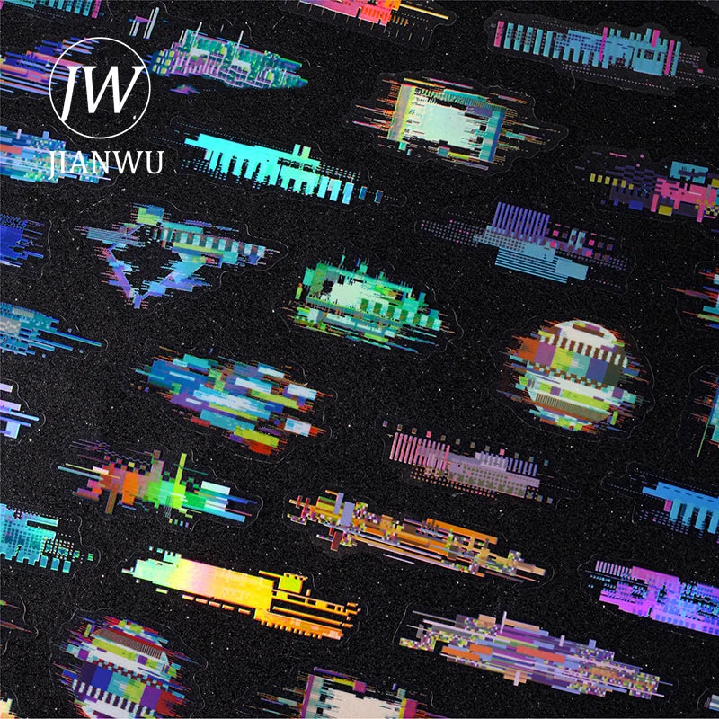 JIANWU Noise Space Series Vintage Cyberpunk Mosaic Landscape Material Collage PET Sticker Creative DIY Journal Stationery