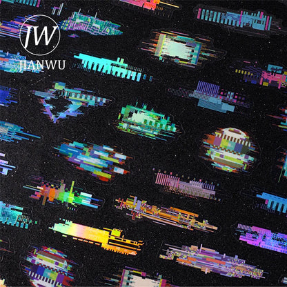 JIANWU Noise Space Series Vintage Cyberpunk Mosaic Landscape Material Collage PET Sticker Creative DIY Journal Stationery