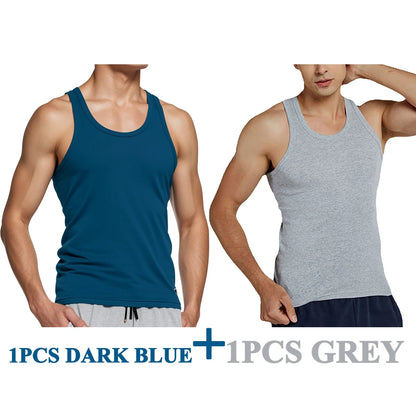Tank Tops Men New 100% Cotton Solid Vest Mens Slim Casual Breathable Sleeveless Tops Gym Running Undershirt Male Gift Hot Sale