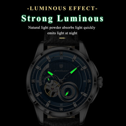 POEDAGAR High Quality Luxury Men Watch Fashion Hollow Tourbillon Man Clock Automatic Mechanical Leather Men's Watches Male Reloj