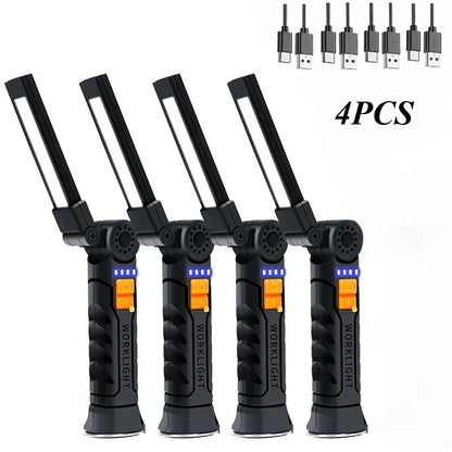 USB Flashlight Rechargeable Built-in Battery Camping Torch LED Work Light with Magnetic Base 5 Modes For Home Outdoor Camping