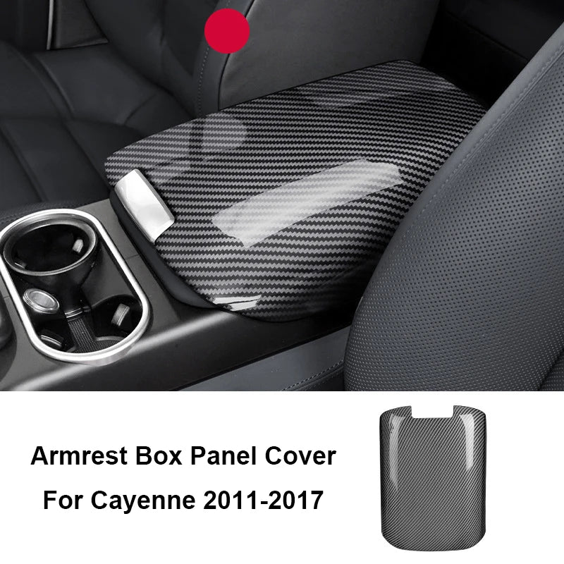 For Porsche Cayenne 2011-2017 2018-2025 Car Center Control Armrest Box Panel Cover ABS Carbon Style Trim Interior Accessories