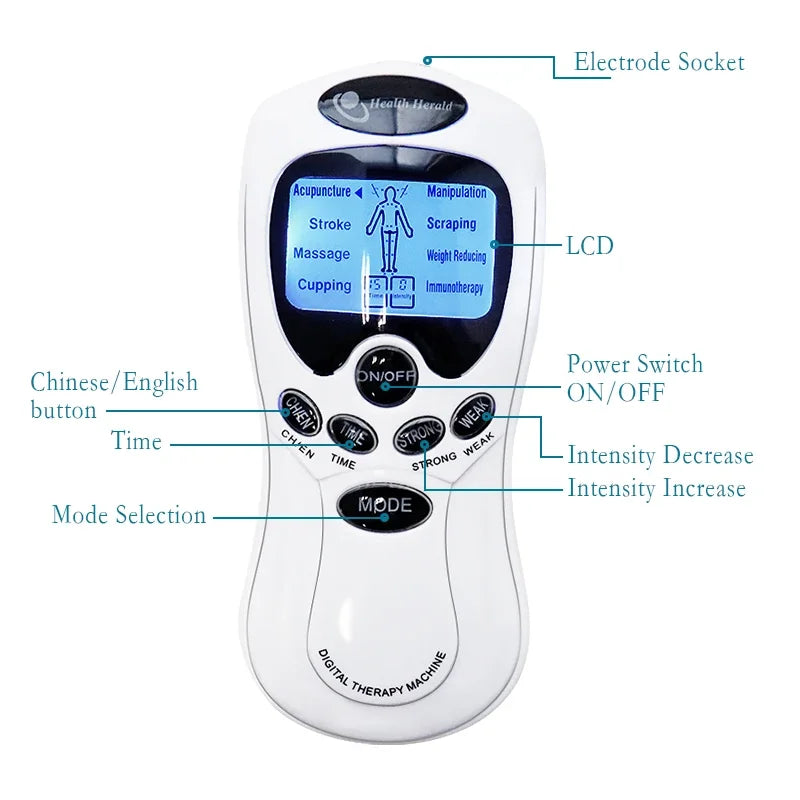 Dual Output Electric Tens Pulse Massager Instrument Electrical EMS Muscle Stimulator Acupuncture Massage for Neck Back Full Body