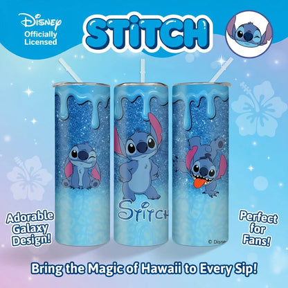 1pc 20oz Disney Stitch Glitter Drip Tumbler Insulated Stainless Steel Cup with Straw for Hot Cold Drinks Perfect Holiday Gift