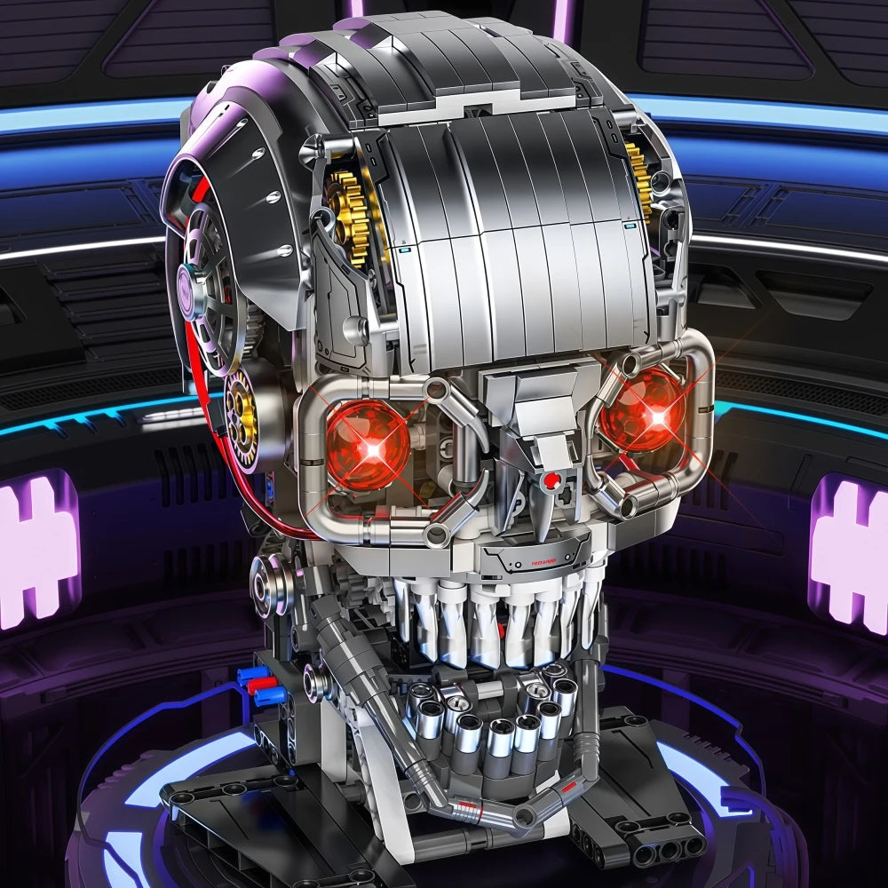 1099Pcs Creative Mechanical Skeleton Head Building Blocks with Light DIY Construction Set MOC Model DIY Birthday Gifts for Kids