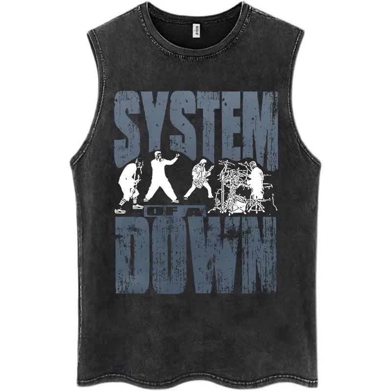 Washed Rock Band Tank Tops Men's Retro Hip Hop Sleeveless T-shirt Summer Oversized Cotton Vests Gifts Fans Gifts Streetwear Tops
